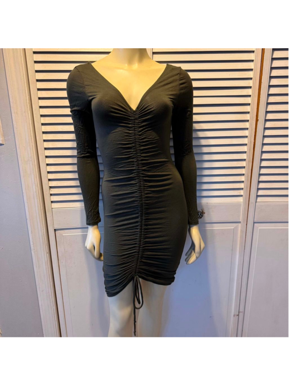 Women's Fashion Nova Long Sleeve Ruched Dress S Olive Green